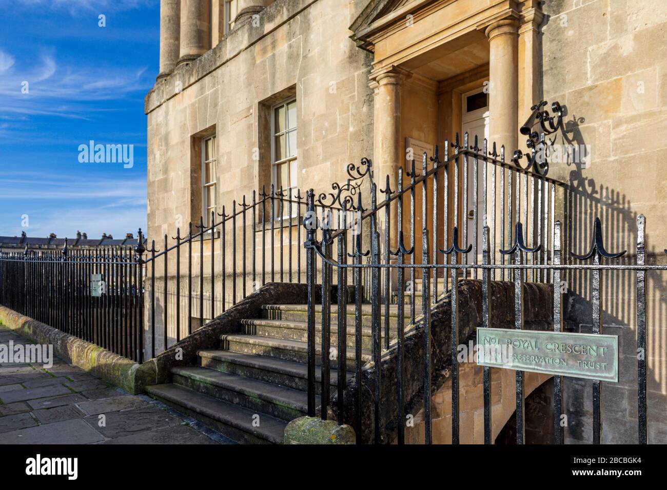 1 Royal Crescent, il primo edificio all'estremità orientale della Royal Crescent e ora un museo, Bath, Somerset, Inghilterra, Regno Unito Foto Stock