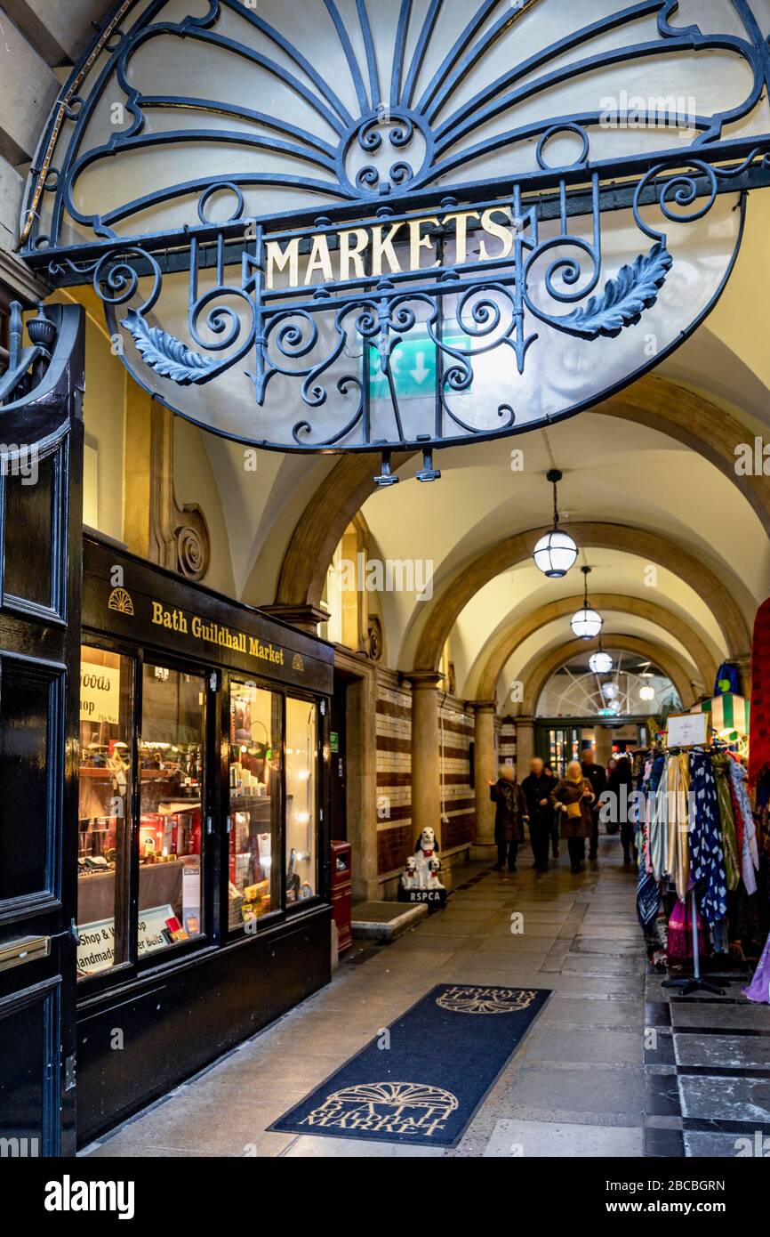 Ingresso al mercato di Bath Guildhall, Somerset, Inghilterra, Regno Unito Foto Stock