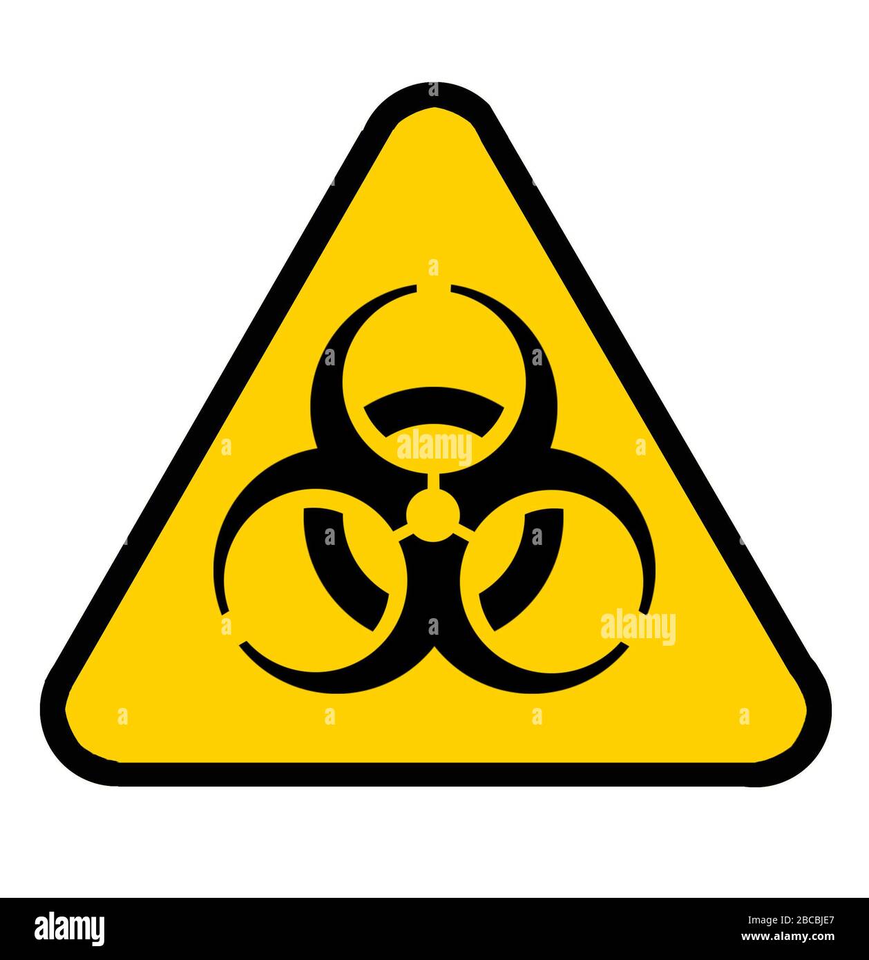 simbolo di pericolo biologico sul triangolo giallo nero, simbolo di pericolo per infezione da virus Foto Stock