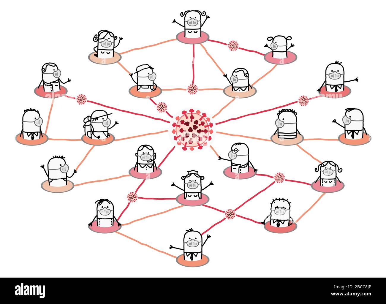Cartoon Network di persone protette da maschere contro il virus Illustrazione Vettoriale