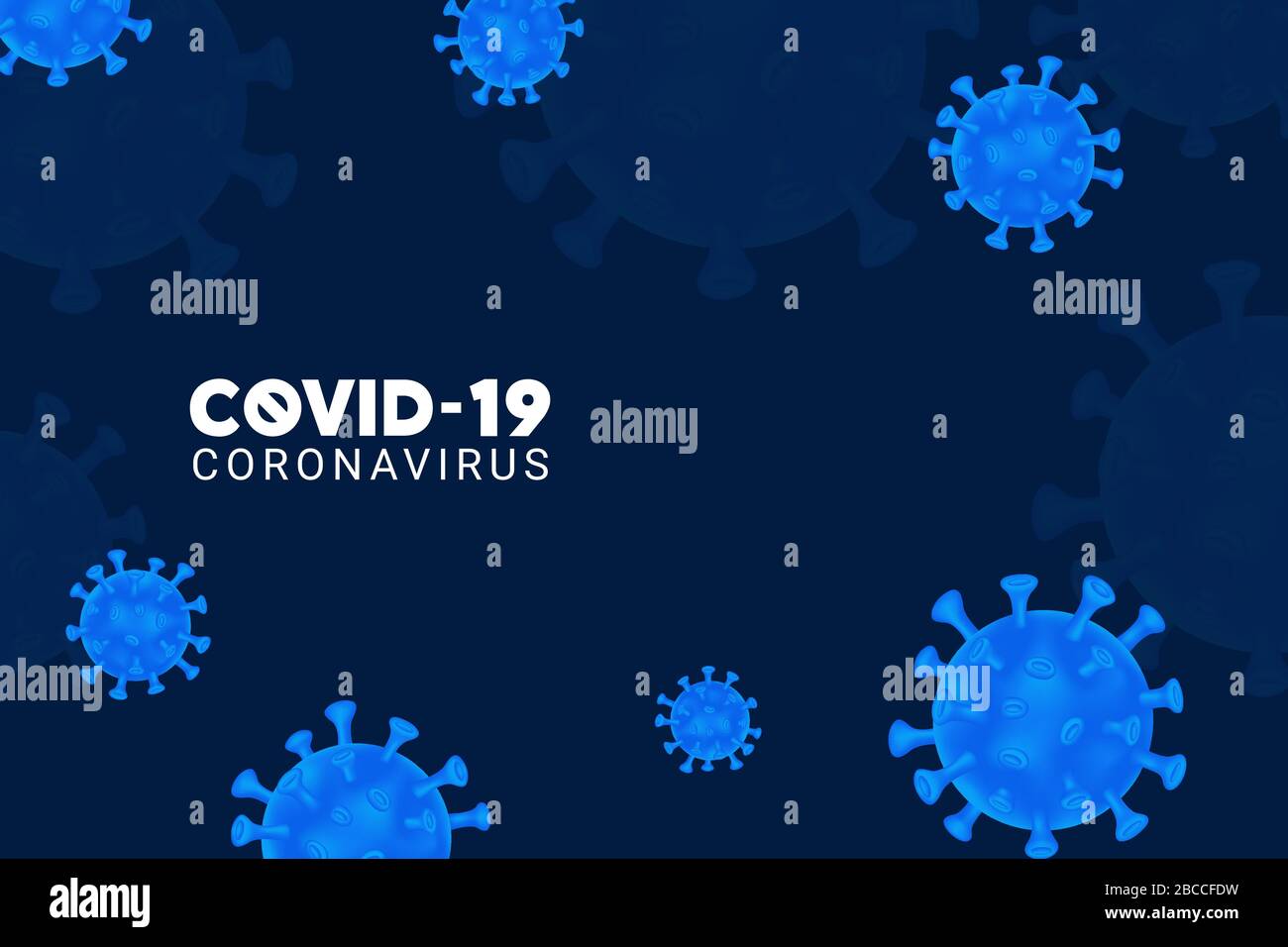 Virus Corona. COVID-19. Sfondo con cellule virali blu 3d realistiche. Sfondo scuro con coronavirus. Illustrazione vettoriale. Coronavirus sfondo. Illustrazione Vettoriale