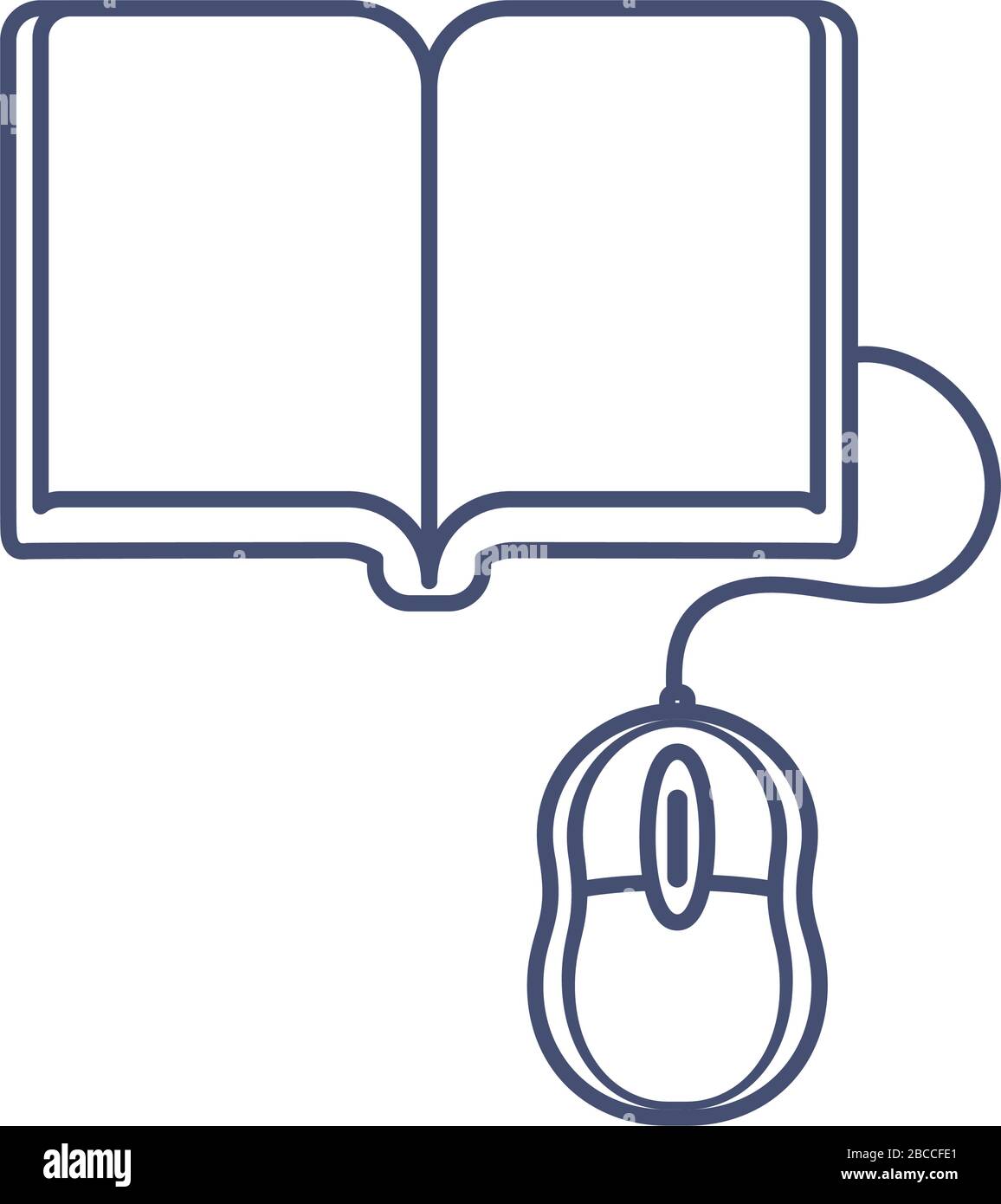 libro e mouse per computer, formazione online, disegno grafico vettoriale icona stile linea Illustrazione Vettoriale