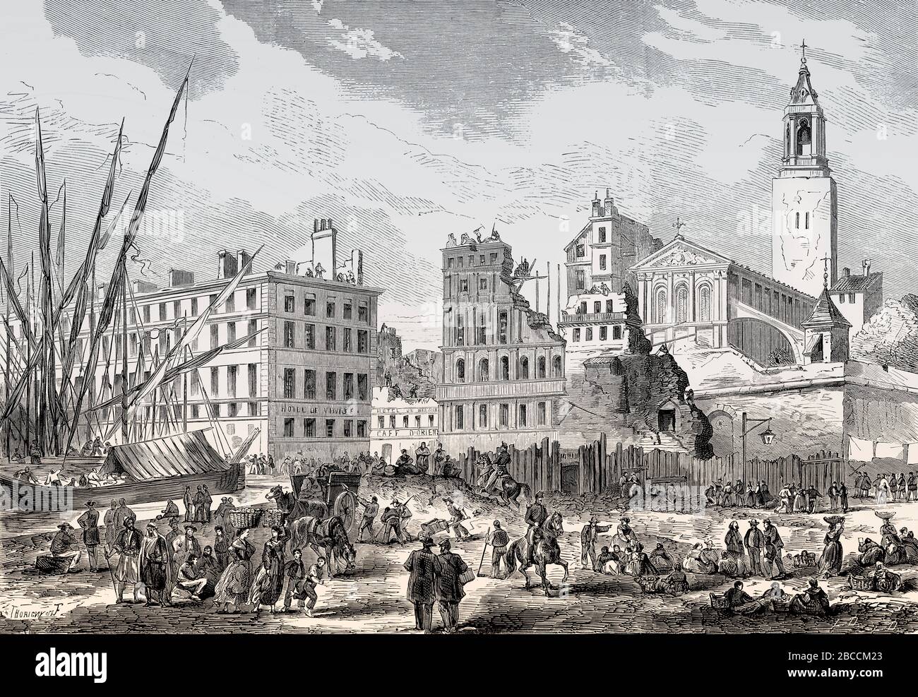 Demolizione e costruzione di strade, Rue Impériale, oggi Rue de la République, Marsiglia, Francia, 1863 Foto Stock