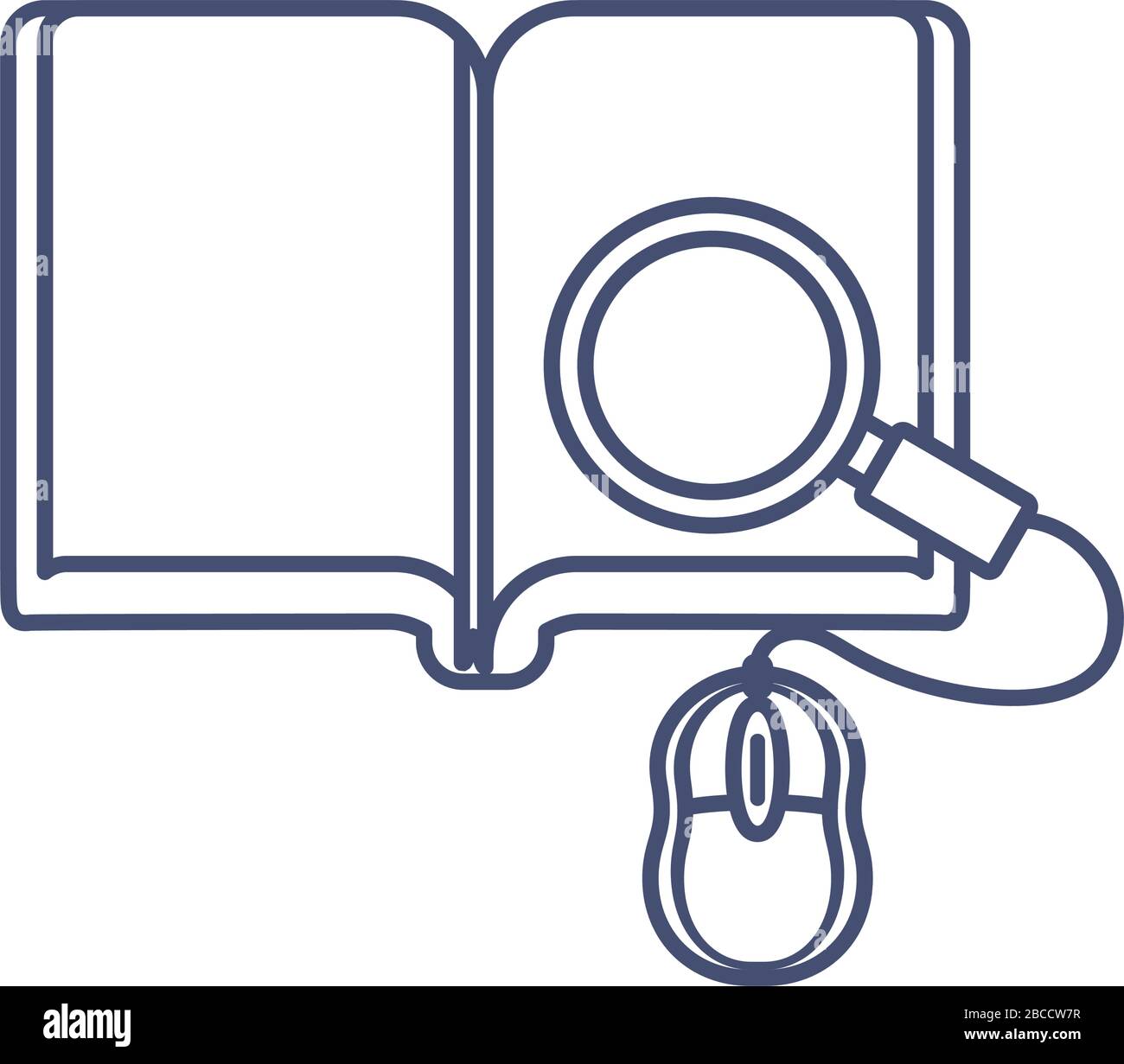 libro e mouse per computer, formazione online, disegno grafico vettoriale icona stile linea Illustrazione Vettoriale