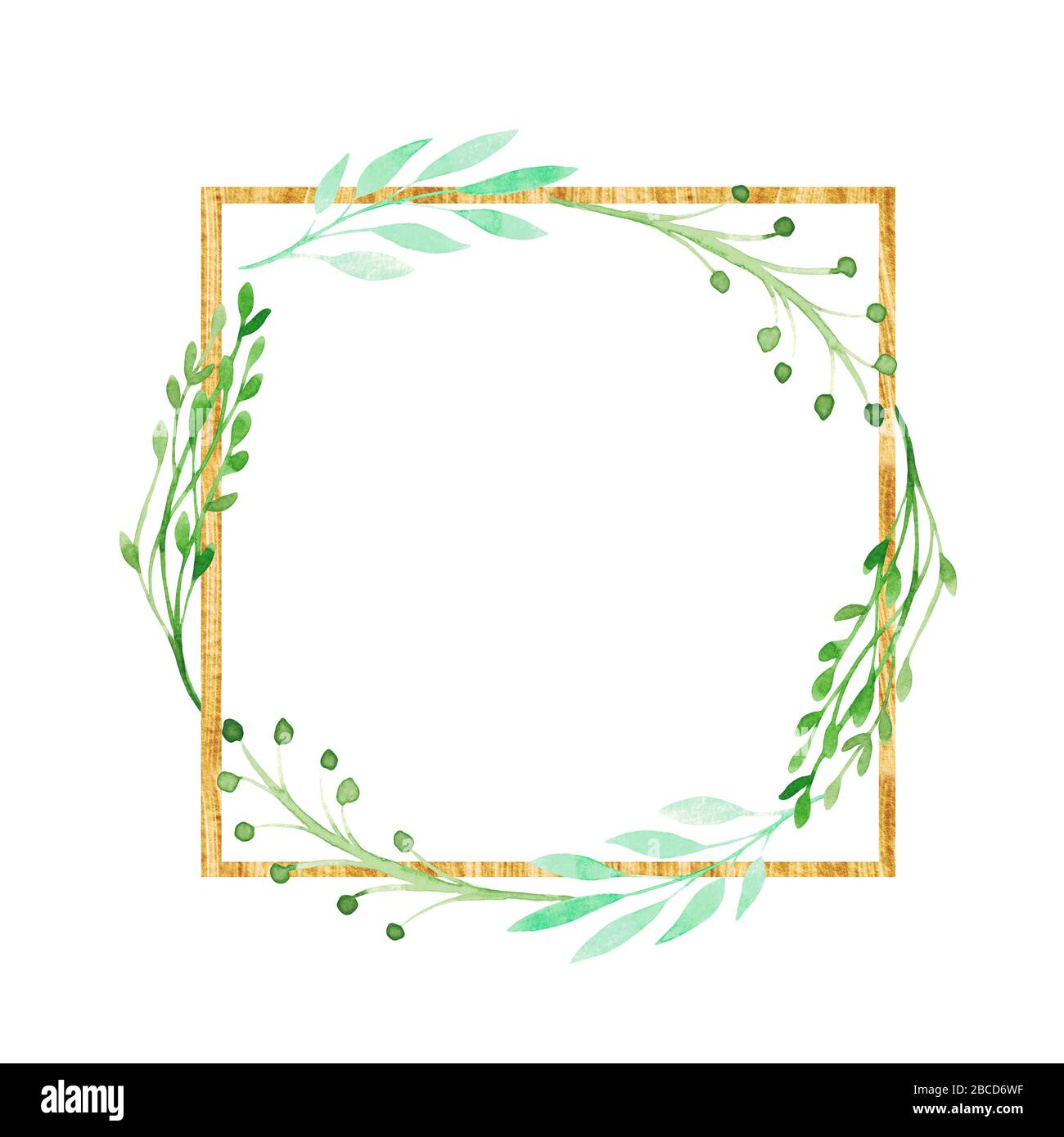 Acquerello illustrazione primavera cornice floreale. Corona verde dipinta a mano per inviti di nozze, feste, feste di compleanno Foto Stock