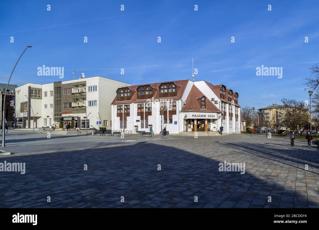 Il centro della città di Erd, con il Municipio e la Casa dei cittadini.Erd situato nell'area metropolitana di Budapest.e' la seconda citta' piu' grande nel conte di Pest Foto Stock