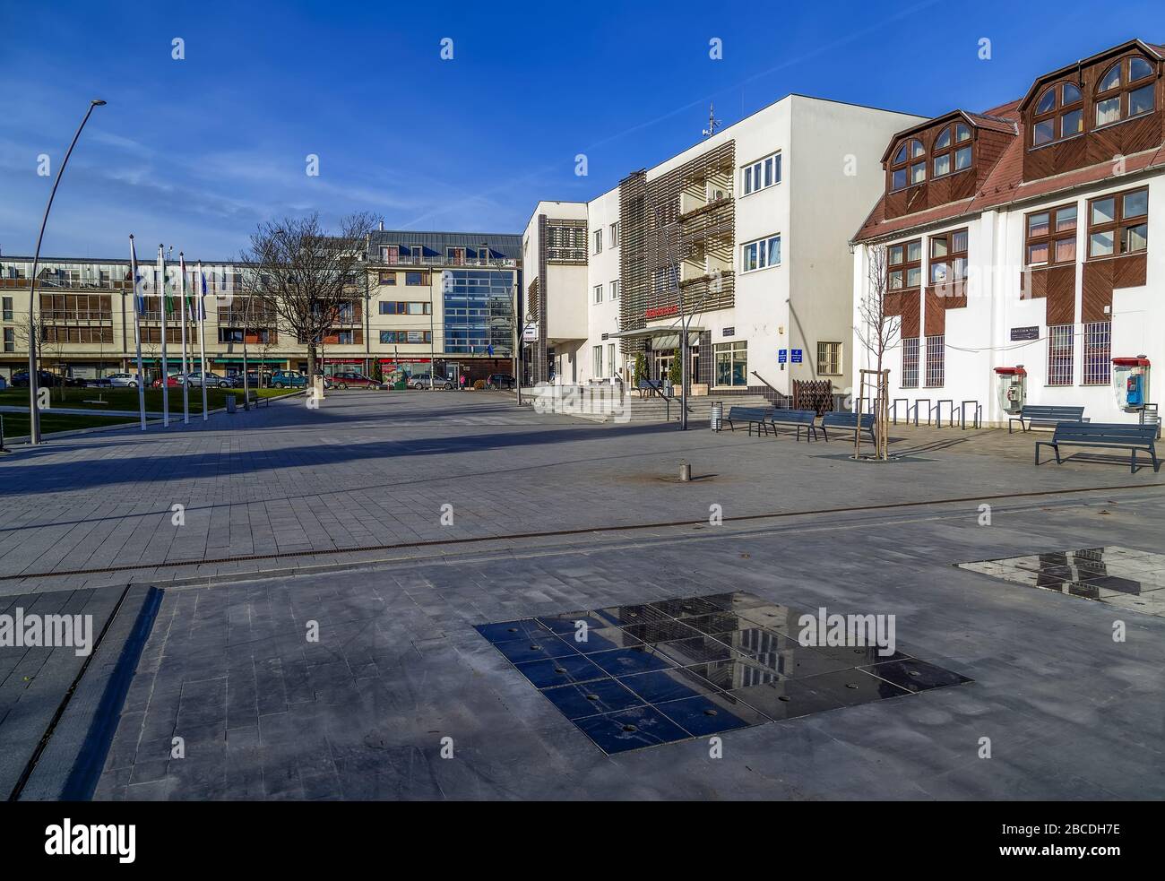 Il centro della città di Erd, con il Municipio e la Casa dei cittadini.Erd situato nell'area metropolitana di Budapest.e' la seconda citta' piu' grande nel conte di Pest Foto Stock