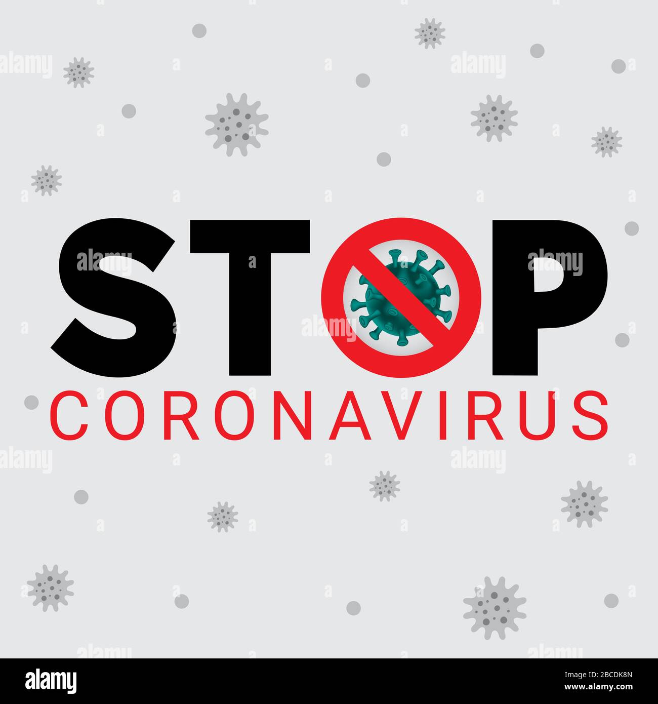 Segni attenzione coronavirus. Attenzione COVID-19. Arrestare il virus della corona. Focolaio di coronavirus. Arrestare i sintomi COVID-19 2019-nCov. Illustrazione Vettoriale