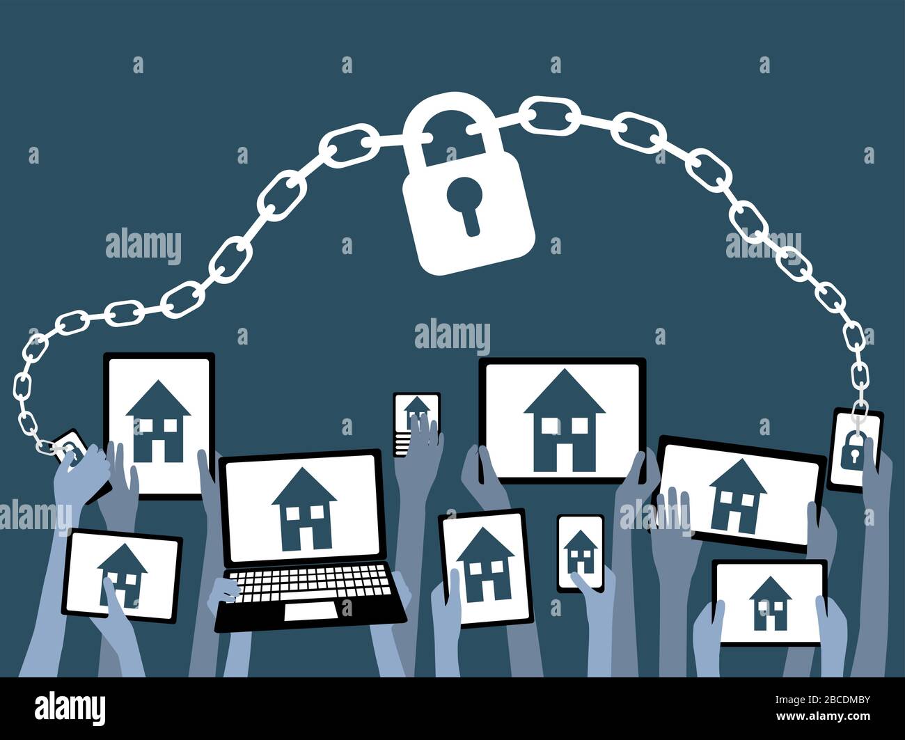 Apprendimento online da casa durante covid-19 coronavirus bloccare sicurezza e concetto di sicurezza Illustrazione Vettoriale