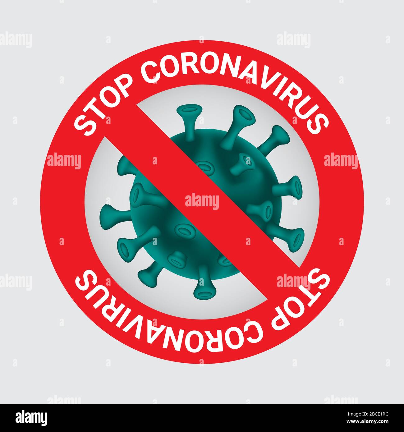 Arrestare il virus della corona. Segni attenzione coronavirus. Attenzione COVID-19. Focolaio di coronavirus. Arrestare i sintomi COVID-19 2019-nCov. Illustrazione Vettoriale