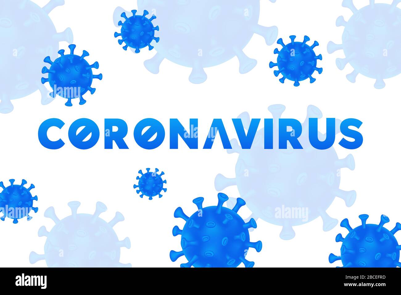 Coronavirus sfondo. COVID-19. Sfondo bianco con cellule virali blu 3d realistiche. Sfondo chiaro con coronavirus. Illustrazione Vettoriale