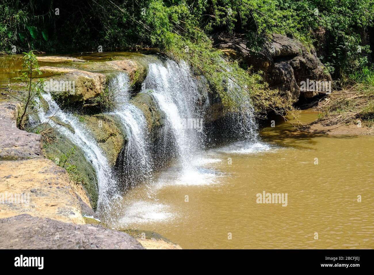 piccola caduta d'acqua con la foresta naturale Foto Stock
