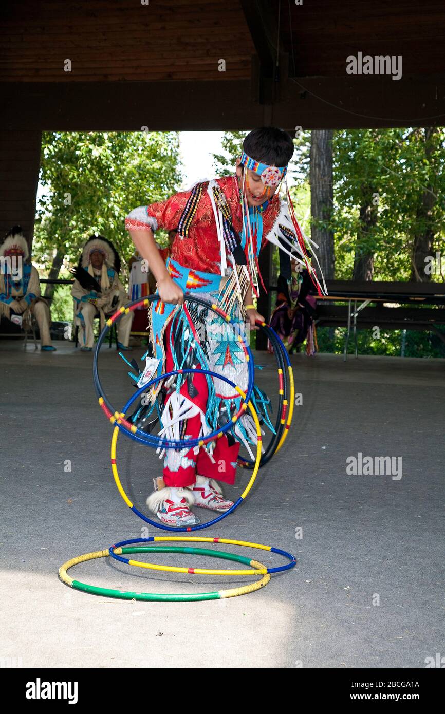 Danza indiana tradizionale al Calgary Stampede Indian Village Foto Stock