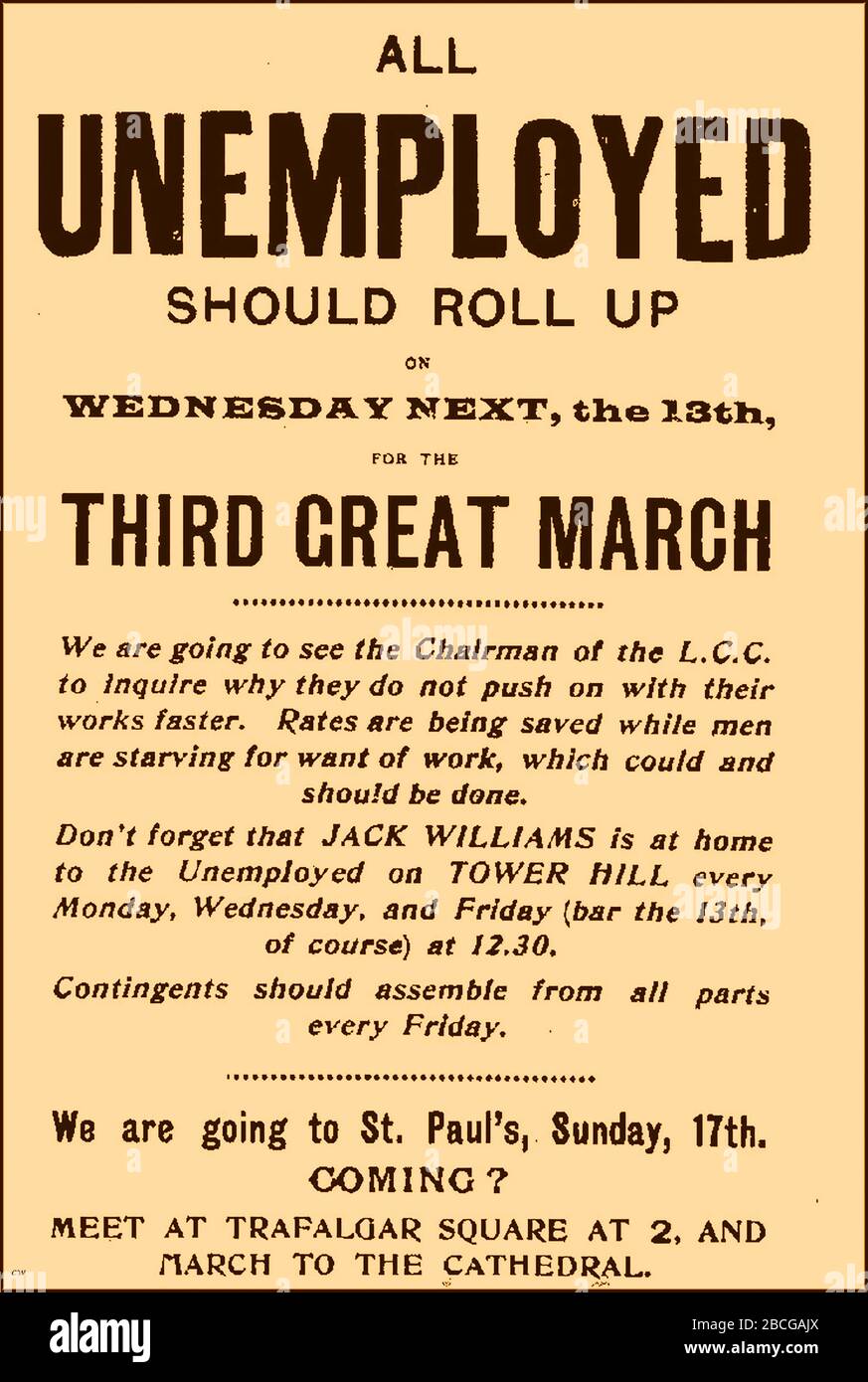 Marches della fame - 1905 manifesto britannico della protesta contro la disoccupazione. Il terzo Grande Marzo . Foto Stock