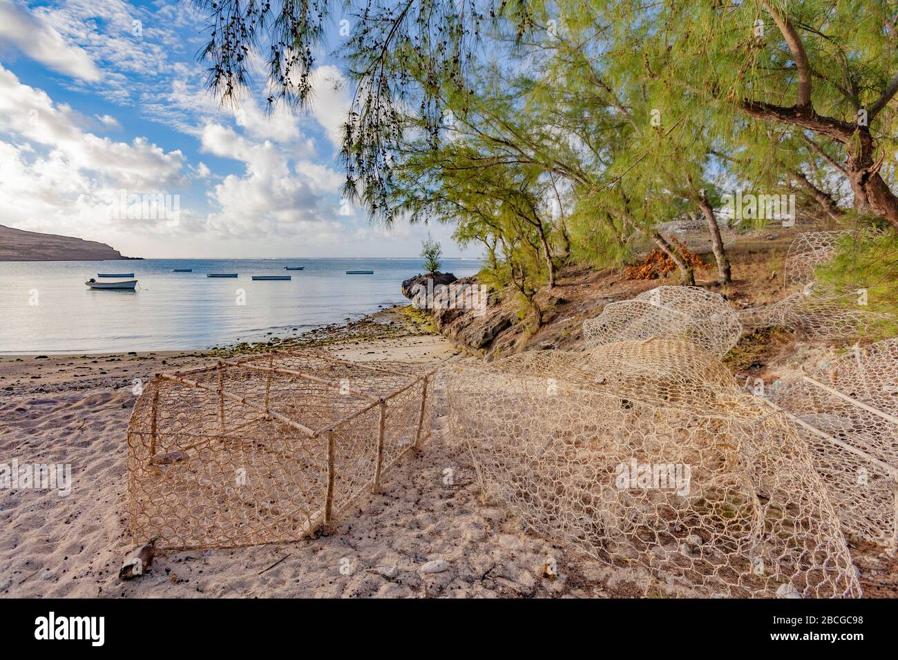 Paesaggio tropicale sulla remota isola di Rodrigue nell'Oceano Indiano, parte della Repubblica di Mauritius Foto Stock