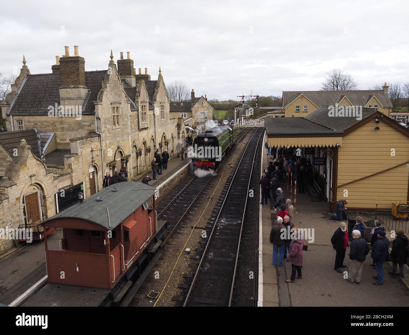 92 SQUADRON, Nº34081 LA BATTAGLIA DELLA LOCOMOTIVA A VAPORE BRITANNICA ALLA FERROVIA STORICA DI NENE VALLEY Foto Stock