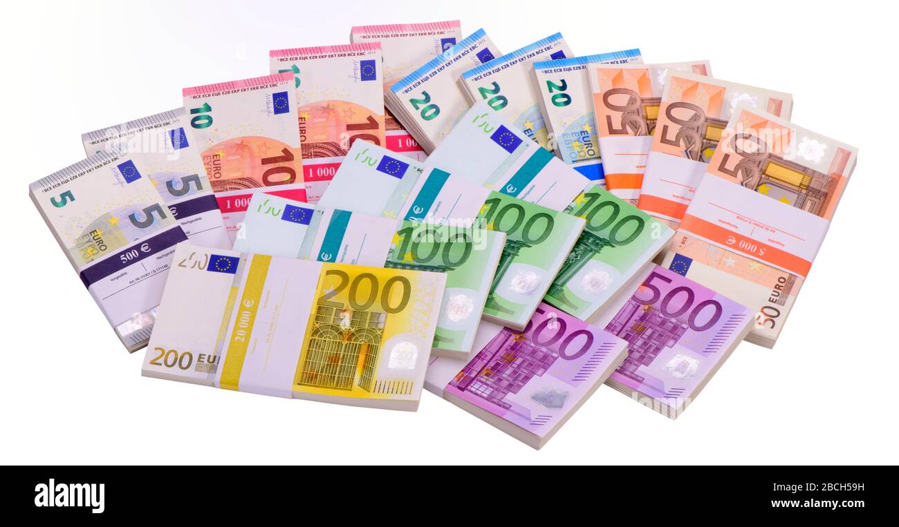 Le banconote in euro mostrano ricchezza e successo Foto Stock