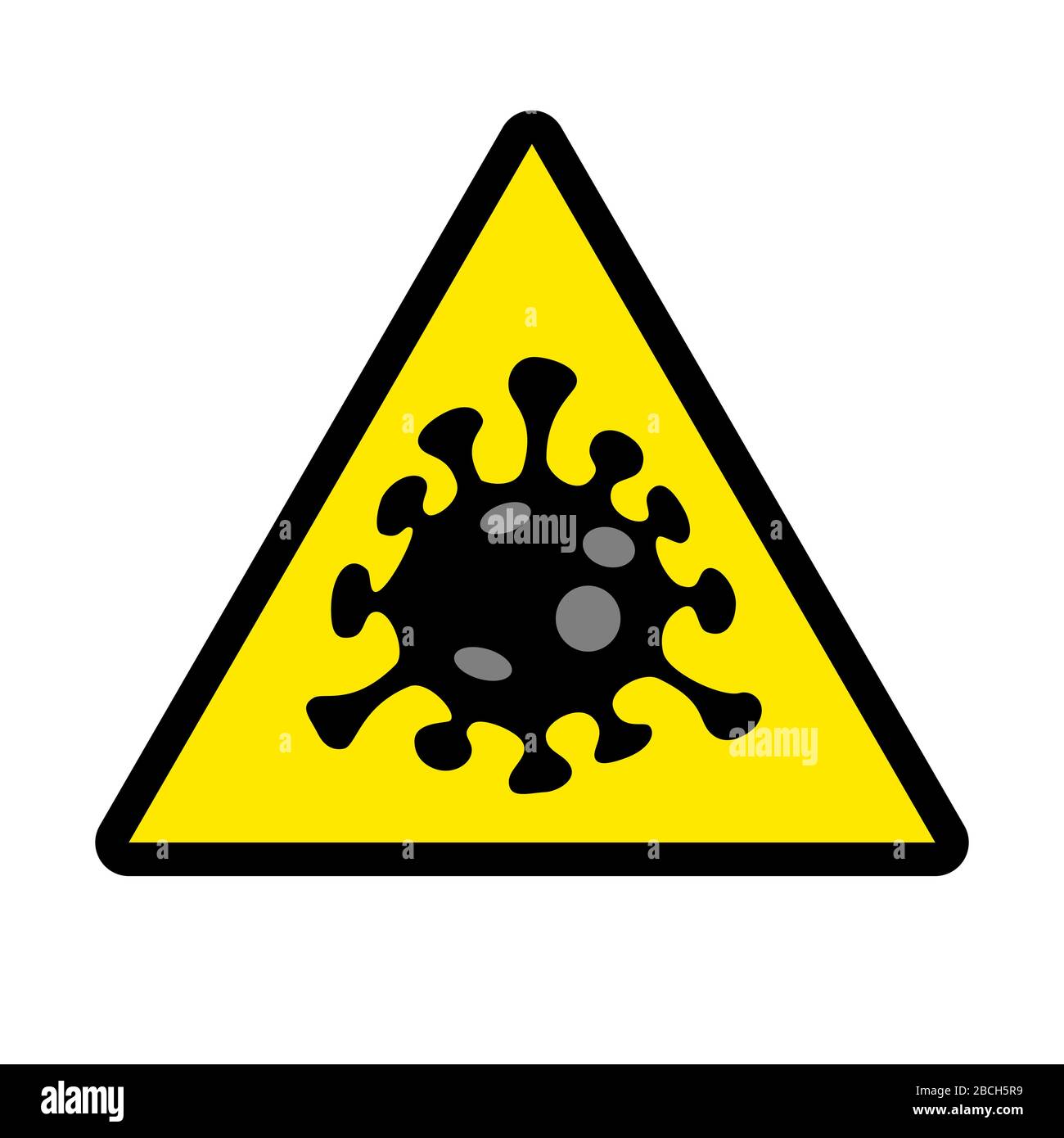 COVID-19 (SARS cov 2) segno di avvertimento vettoriale piatto coronavirus, icona, simbolo, logo su sfondo trasparente, variante n. 3 Illustrazione Vettoriale