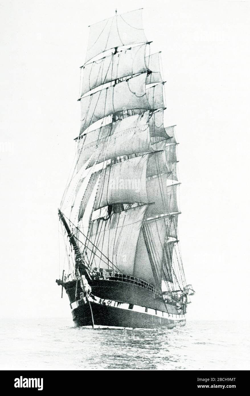 Questa immagine mostra la Barque Macquarie ferro che è stato costruito nel 1875. 'Macquarie' era una nave a tre alberi, costruita come 'The 'The bourne' da R. & H. Green of Blackwall per la loro linea Blackwall in Australia. Fu venduta a Devitt & Moore nel 1888 e cambiarono il suo porto di destinazione da Melbourne a Sydney e il suo nome in 'Macquarie'. Era una delle navi più conosciute di Devitt & Moore e trasportava principalmente passeggeri sul percorso di andata. Durante il viaggio di ritorno, le cabine di seconda e terza classe sono state smantellate per ospitare un carico di lana. Foto Stock