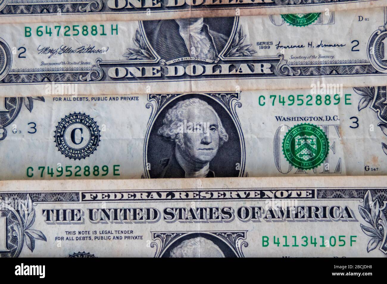 US 1 Dollar Currency Bank Notes. Focus selettivo Foto Stock