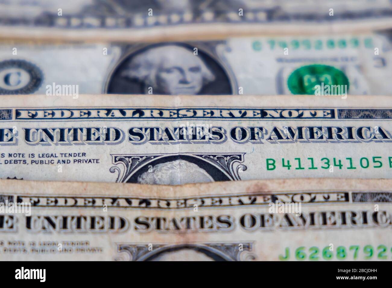 US 1 Dollar Currency Bank Notes. Focus selettivo Foto Stock