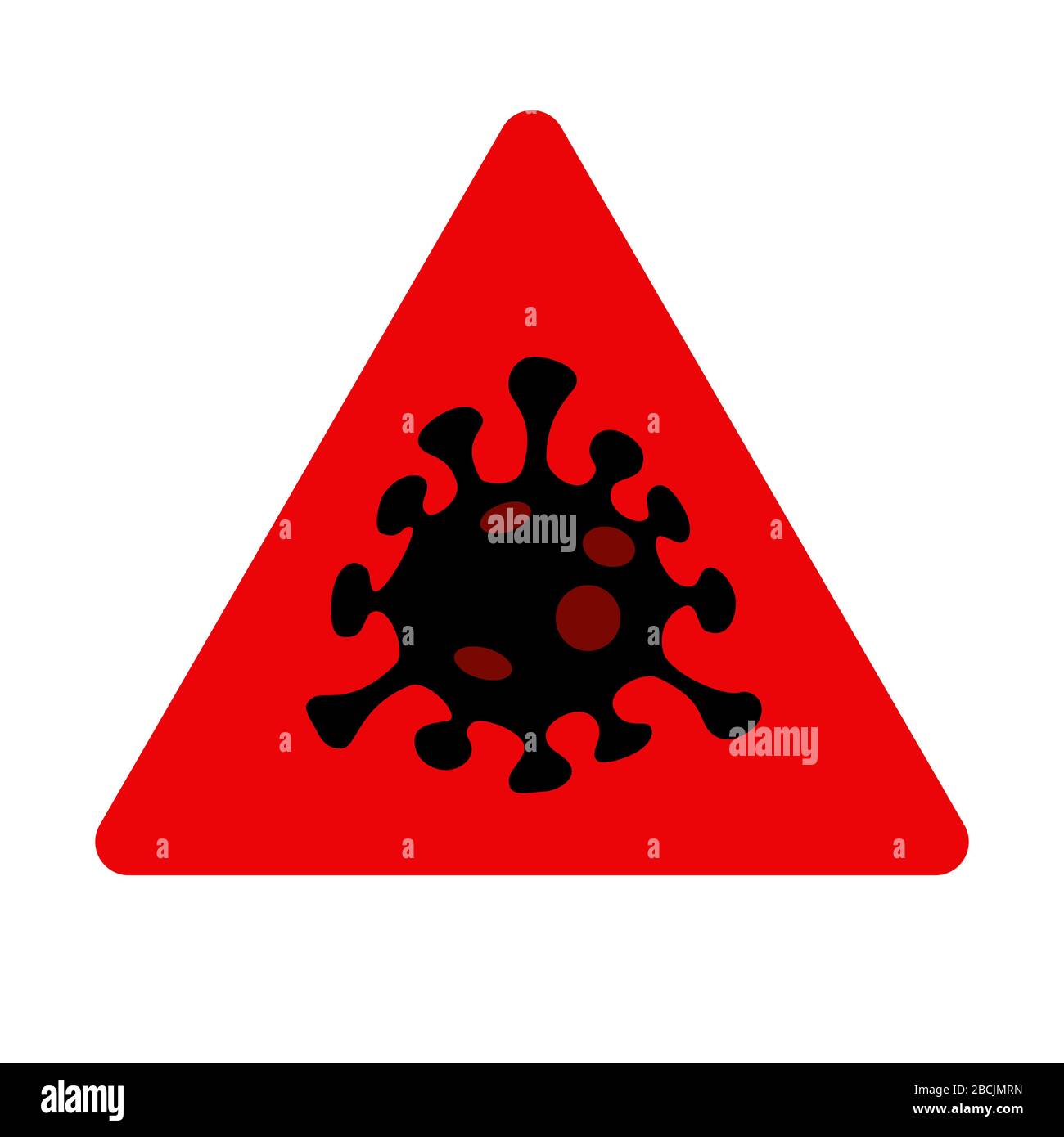 COVID-19 (SARS cov 2) segno di avvertimento vettoriale piatto coronavirus, icona, simbolo, logo su sfondo trasparente, variante n. 4 Illustrazione Vettoriale