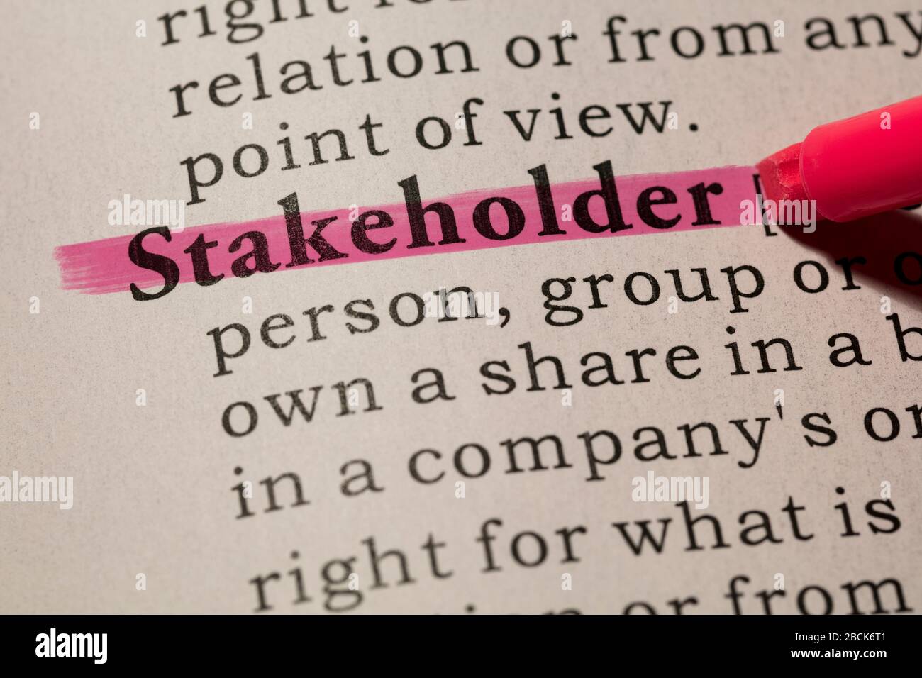 Dizionario falso, definizione del dizionario della parola stakeholder. Foto Stock