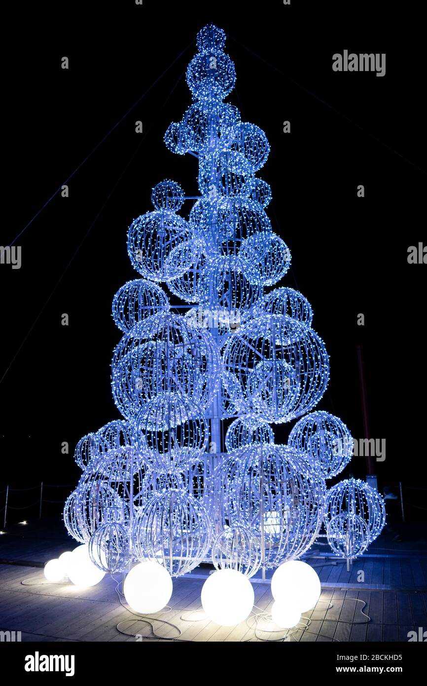 Italia, Trentino, Molveno - 26 gennaio 2019 - un bell'albero di Natale Foto Stock