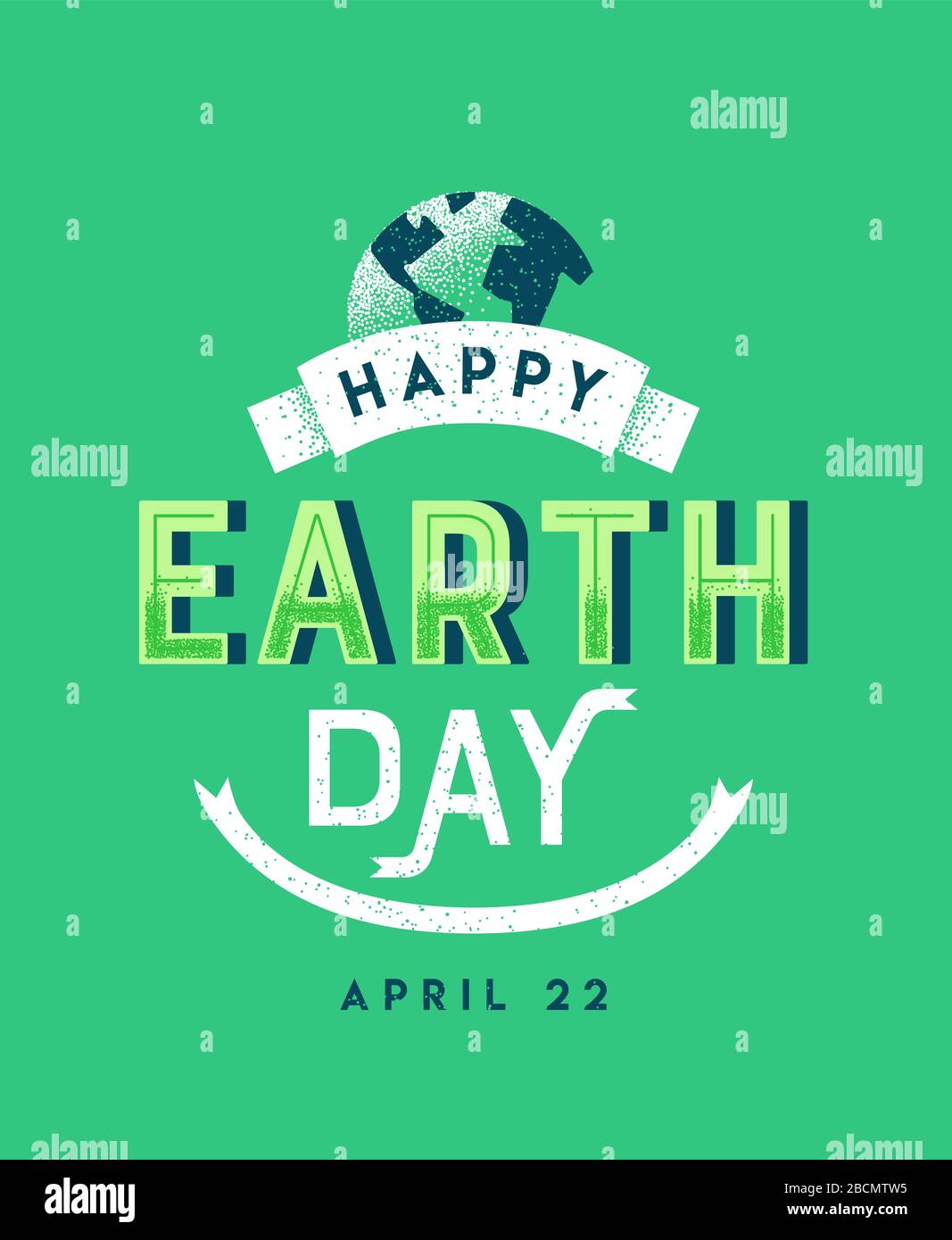 Citazione di lettere di giorno di terra per aiuto di ambiente o campagna di ecologia. Testo tipografico in stile retrò con mappa verde del pianeta, vintage 22 aprile eventi natura s. Illustrazione Vettoriale