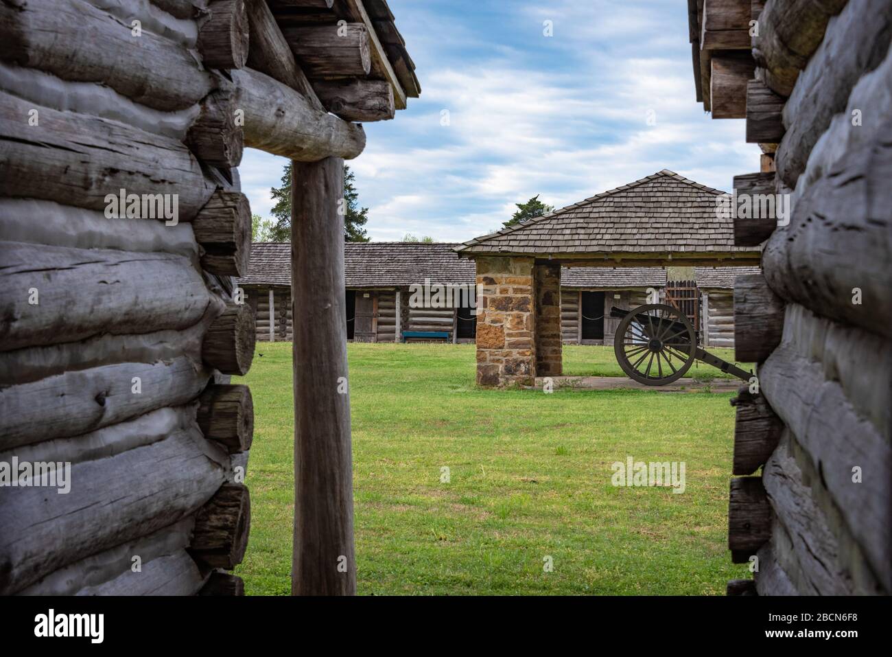 All'interno della borsa a Fort Gibson, uno storico sito militare in Oklahoma che sorvegliò la frontiera americana nel territorio indiano dal 1824 al 1888. Foto Stock