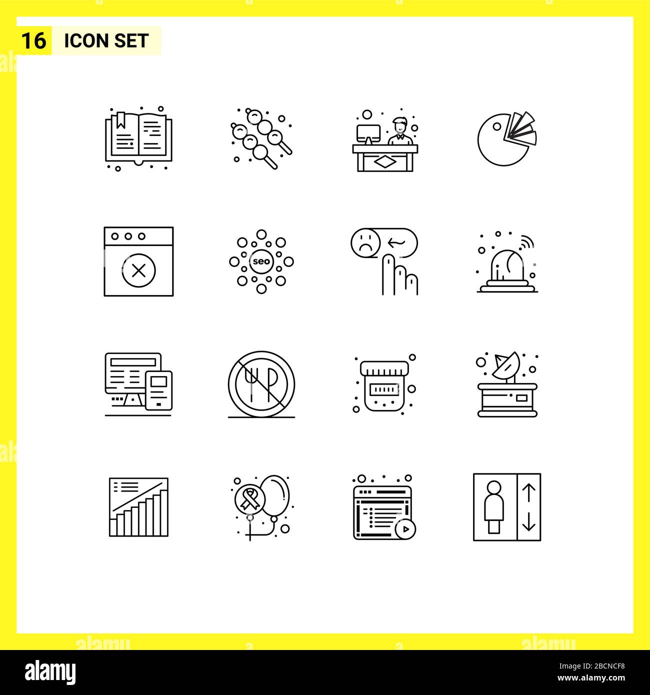 Set di 16 icone moderne dell'interfaccia utente simboli simboli per mac, app, consulenza, diagramma, grafico elementi di progettazione vettoriale modificabili Illustrazione Vettoriale