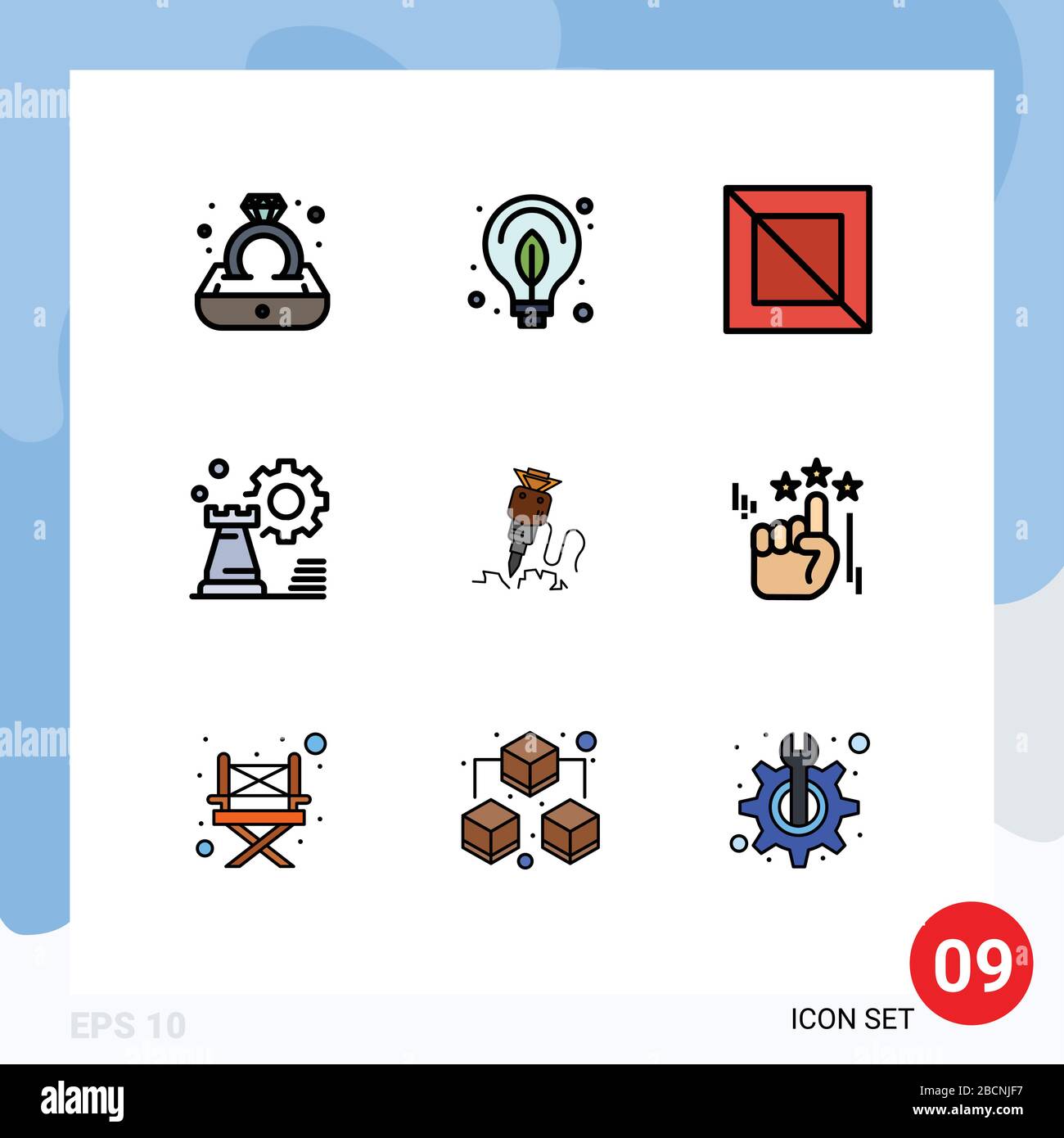 Set di 9 icone moderne dell'interfaccia utente simboli simboli per elementi di costruzione, configurazione, cross, impostazione, business Editable Vector Design Illustrazione Vettoriale
