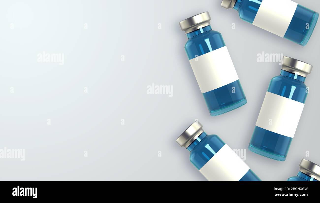 Fiale di vetro 3d realistiche con medicina. Foto Stock