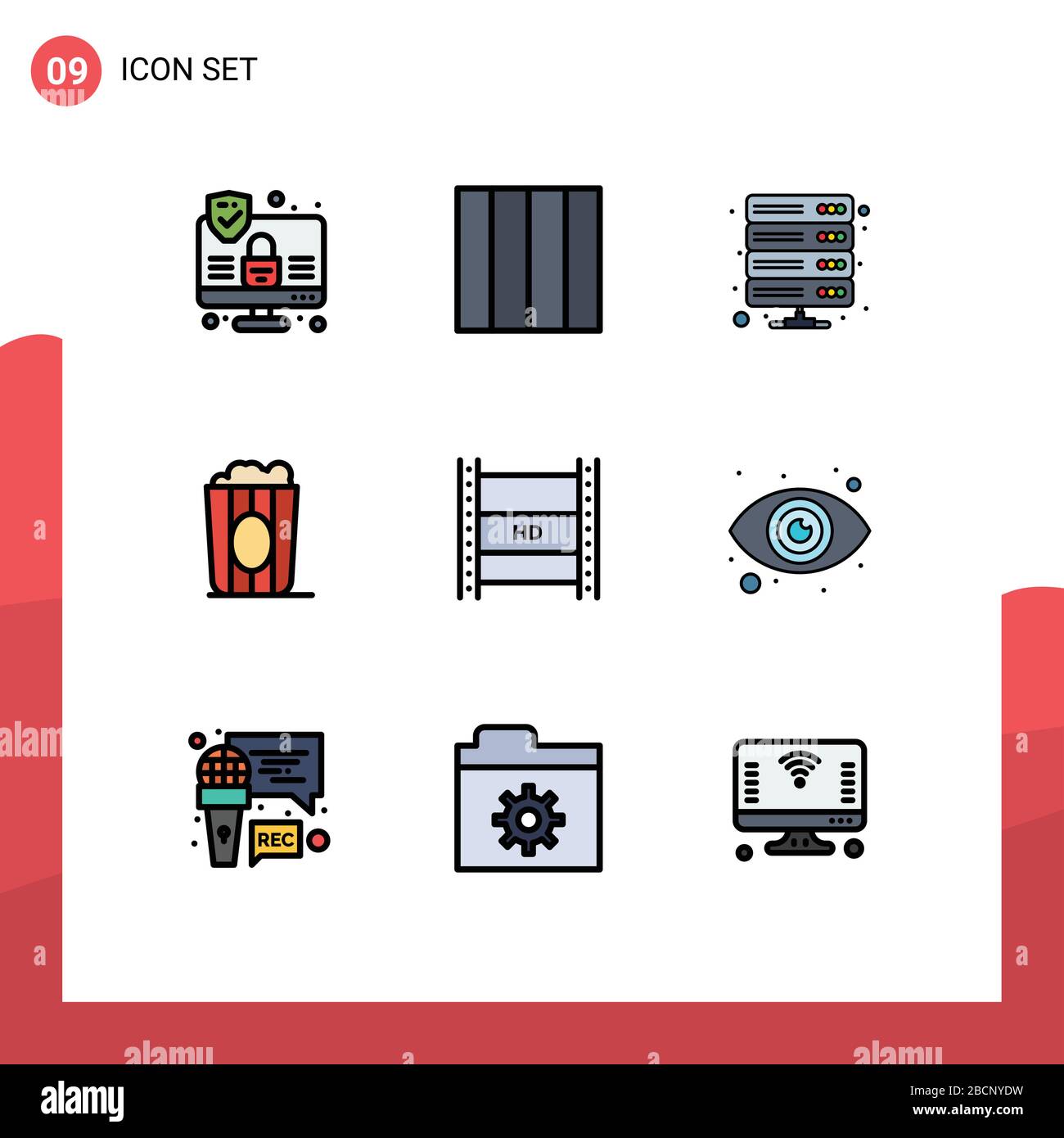 Filledline Flat Color Pack di 9 simboli universali di ...