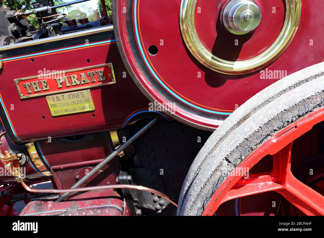 Dettaglio del trattore Aveling e Porter, il pirata, costruito nel 1920, Pontypridd Car Show, Ynysangharad Memorial Park, Pontypridd, Galles Foto Stock