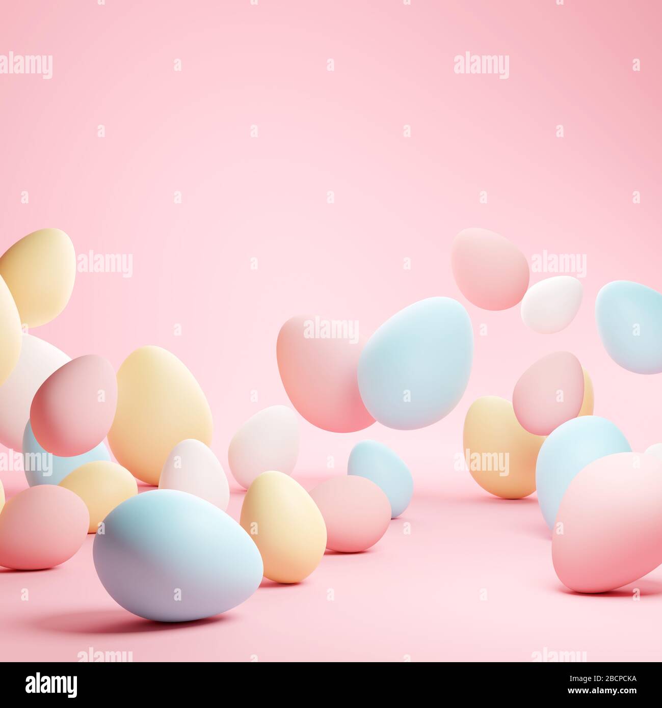 Caduta di cioccolato pasqua uova color pastello. Illustrazione 3D Foto Stock