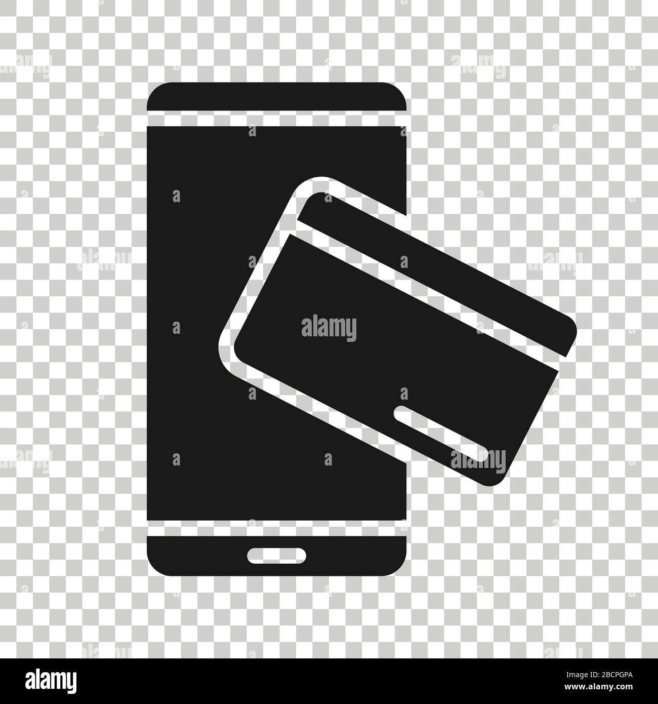 Icona a pagamento per smartphone in stile piatto. Illustrazione del vettore della carta di credito NFC su sfondo bianco isolato. Concetto di business bancario. Illustrazione Vettoriale