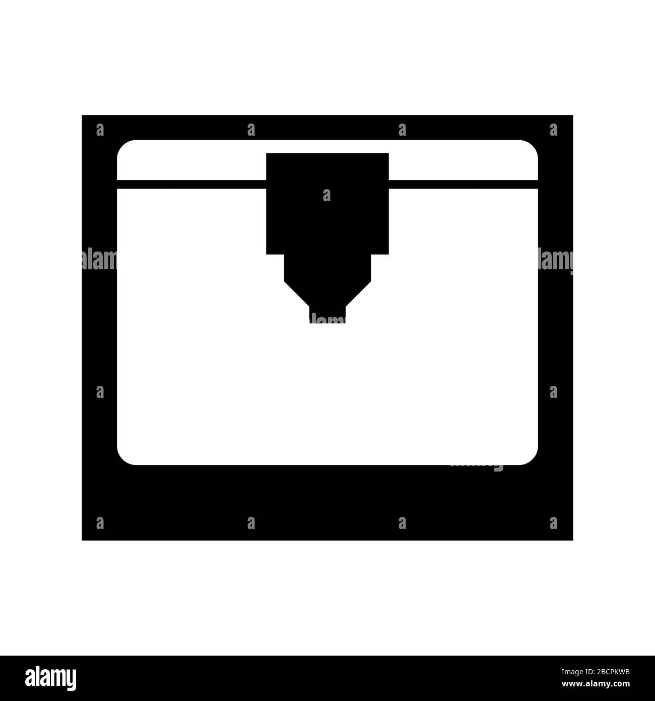 Semplice icona della stampante 3D, simbolo di immagine vettoriale minimalista in bianco e nero Illustrazione Vettoriale