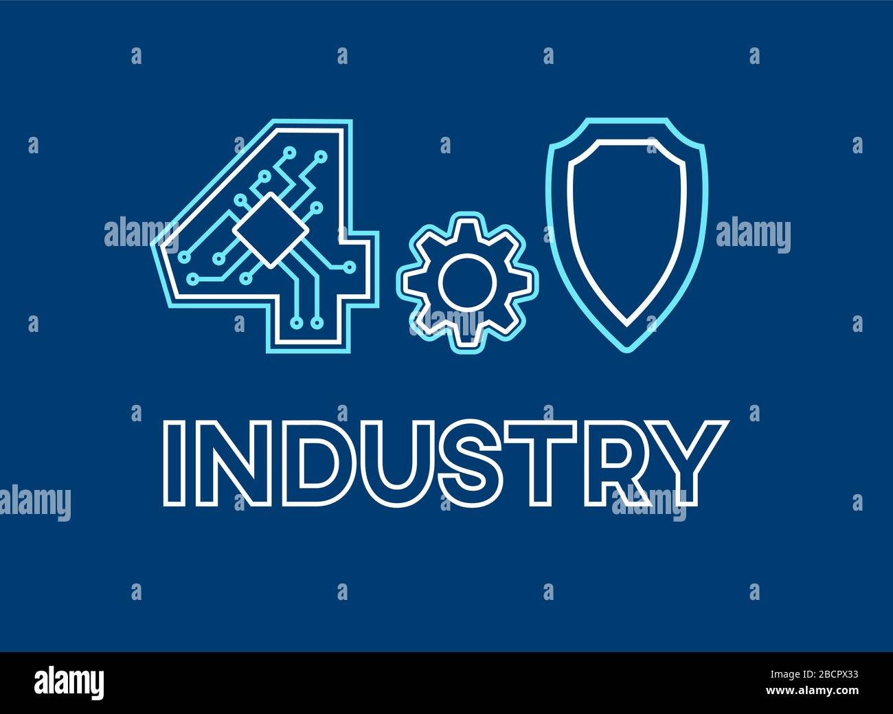 Moderno concetto industriale di produzione Industry 4.0. Automazione della sicurezza tecnologia Smart Machine. Illustrazione Vettoriale