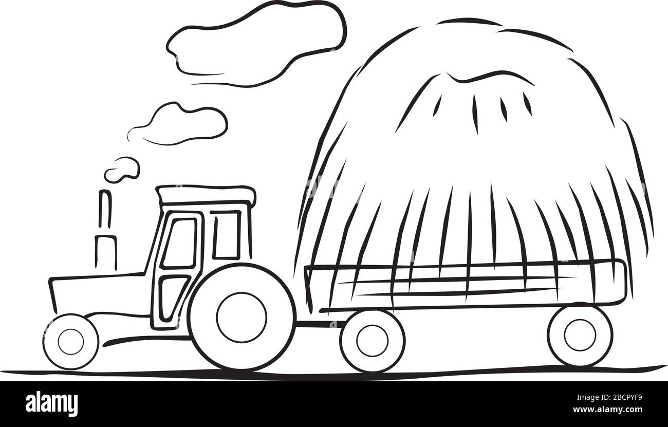il trattore trasporta fieno Illustrazione Vettoriale
