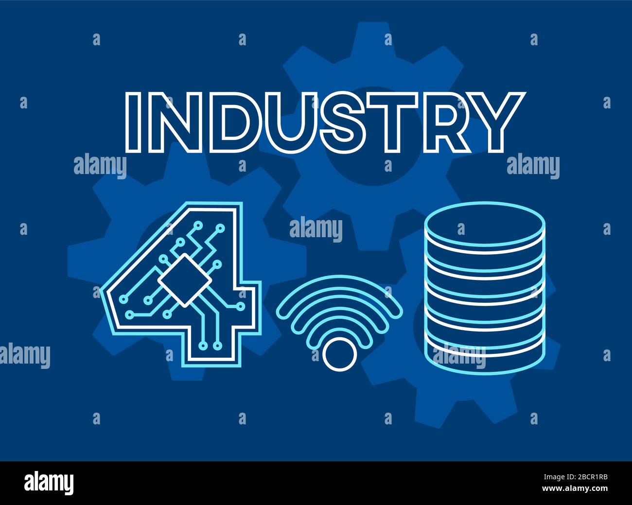 Moderno concetto industriale di produzione Industry 4.0. Sicurezza archiviazione wireless dei dati tecnologia Smart Machine. Illustrazione Vettoriale