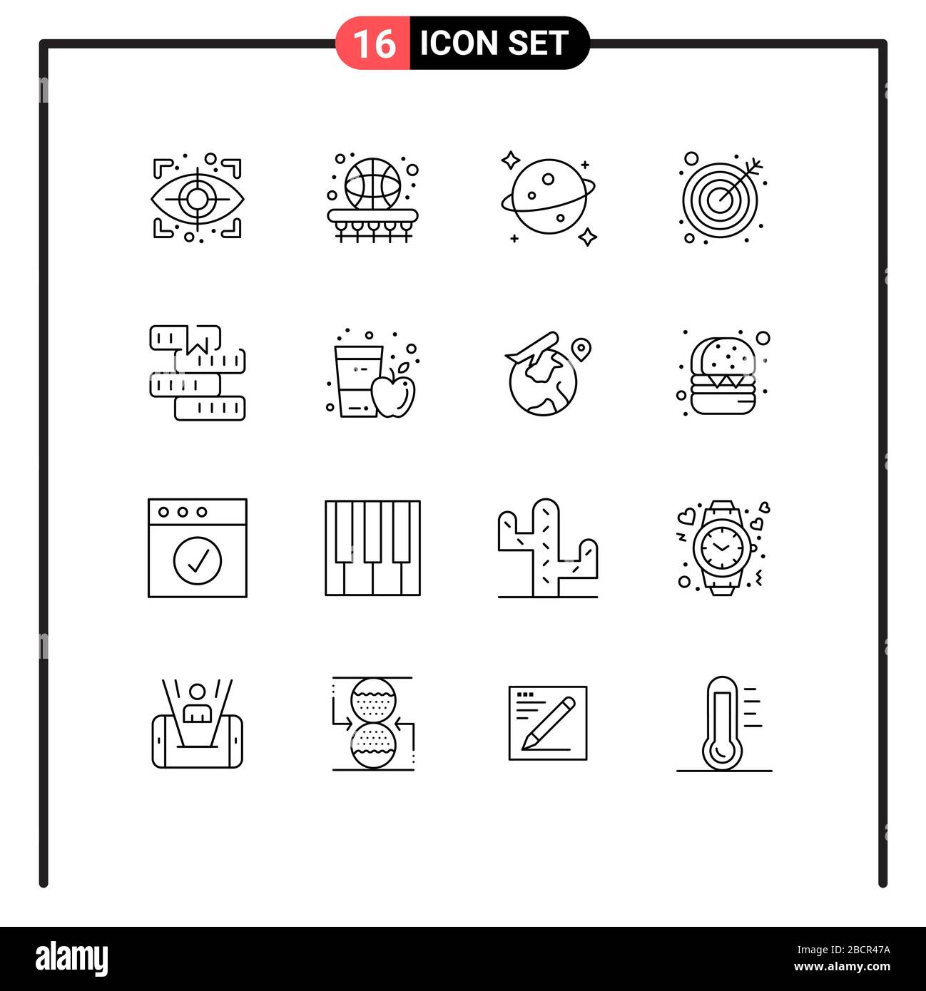 Set moderno di 16 contorni e simboli come apprendimento, istruzione, pianeta, libro, obiettivi elementi di progettazione vettoriale modificabili Illustrazione Vettoriale