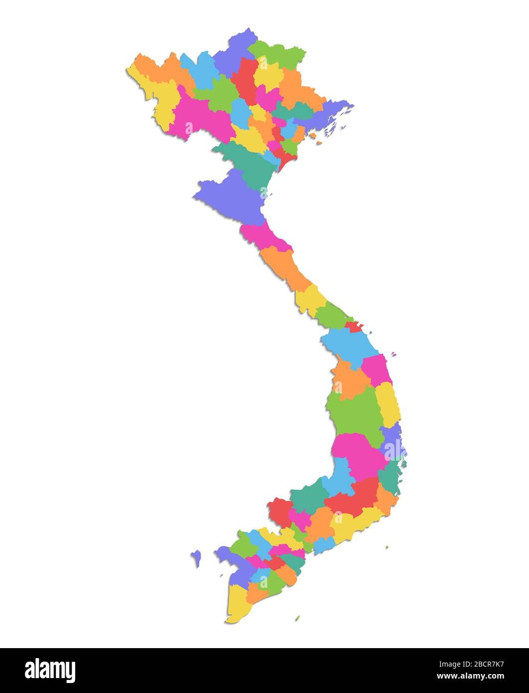 Mappa del Vietnam, divisione amministrativa, mappa dei colori isolata su sfondo bianco vuoto Foto Stock