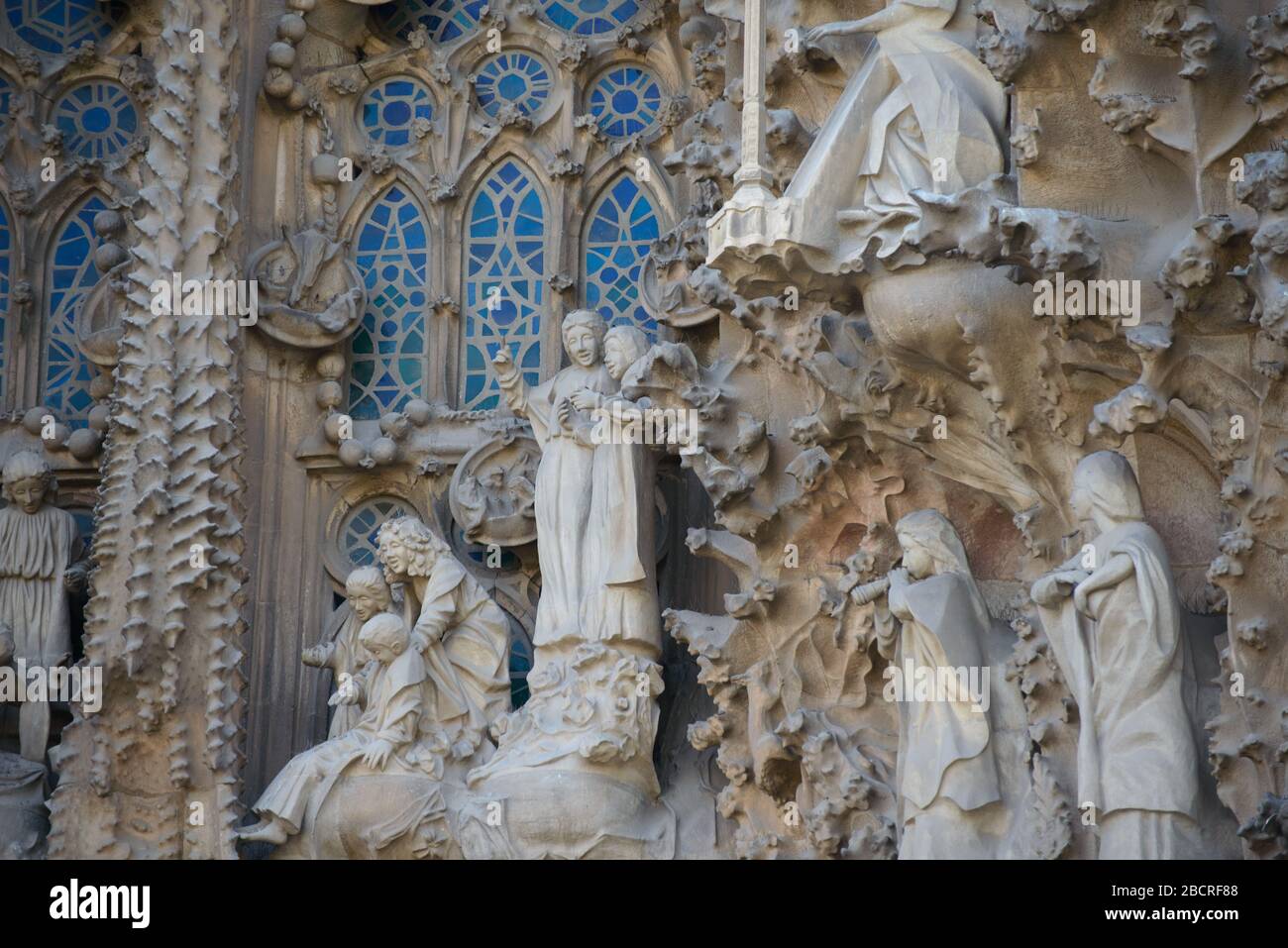 Particolare della Sagrada Familia (tempio degli Expiatori de la Sagrada Familia) a Barcellona, Spagna. Progettato da Antoni Gaudi, patrimonio mondiale dell'UNESCO Foto Stock