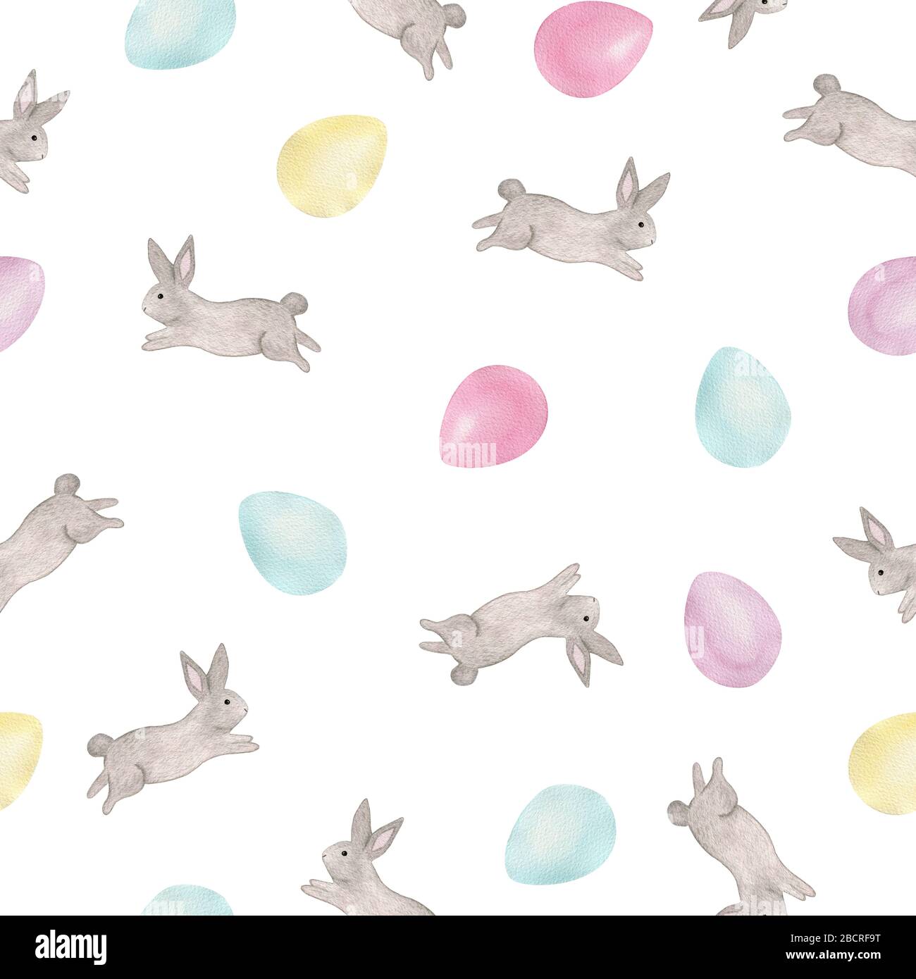 Pasqua ripetizione senza cuciture con coniglietto e colorate uova di Pasqua, watercolor design per sfondi pasquali, wrap progetto, tessuto o carta da parati Foto Stock