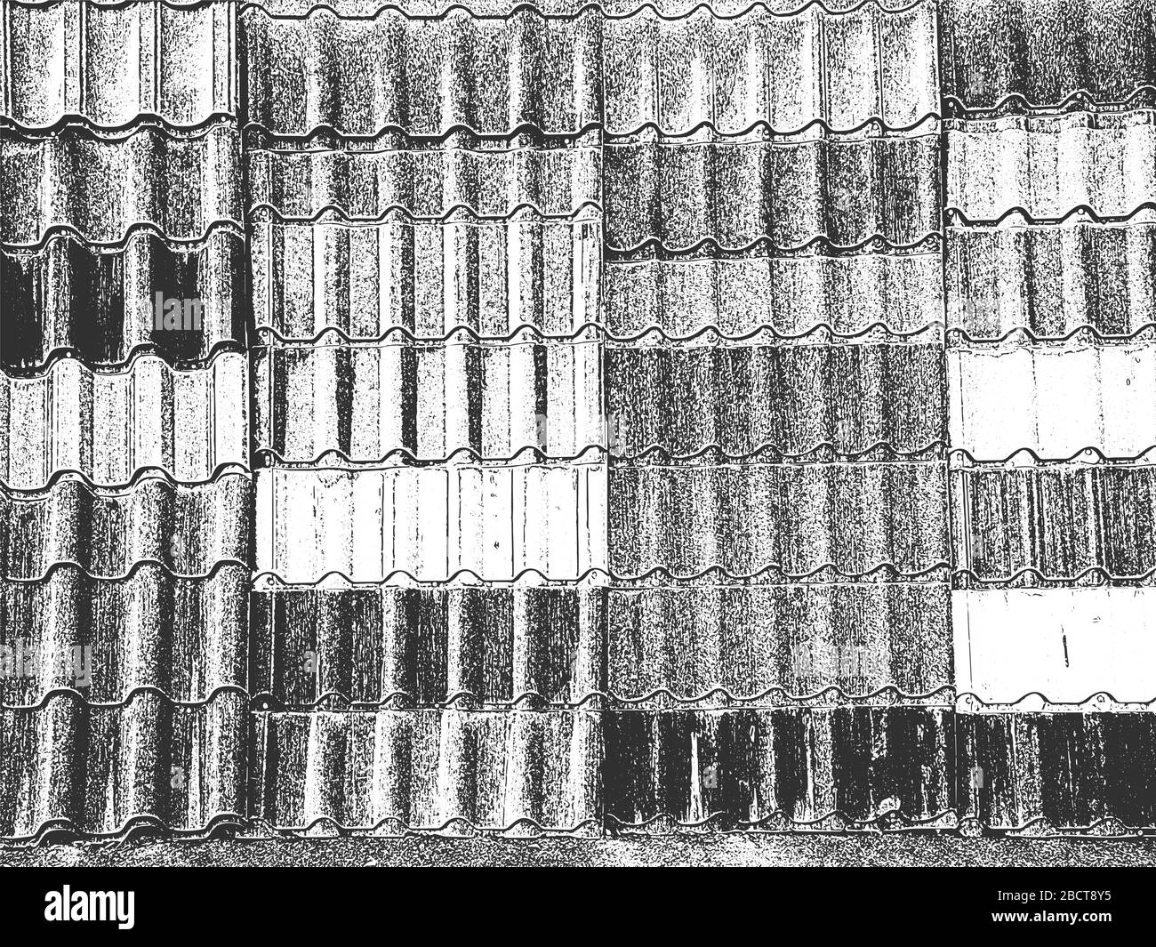Distress vecchio tetto tegola. Sfondo nero e bianco grunge. EPS8. Illustrazione del vettore. Illustrazione Vettoriale