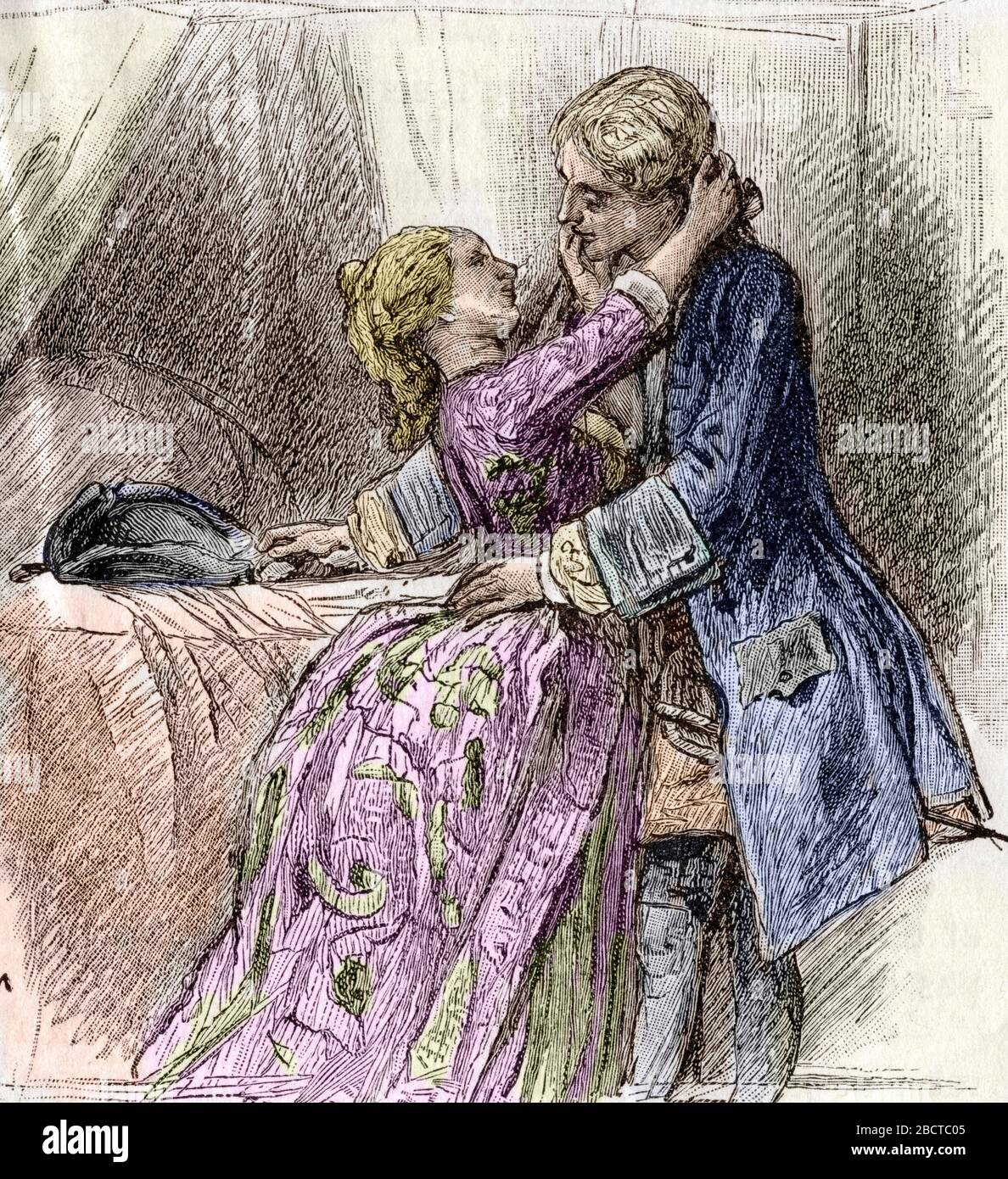 Giovanni Giacomo Casanova (1725-1798), aventurier et ecrivain italien, avec Nina une de ses Convinetes - gravure tiree de 'Memoires de Jacques Casanova Foto Stock