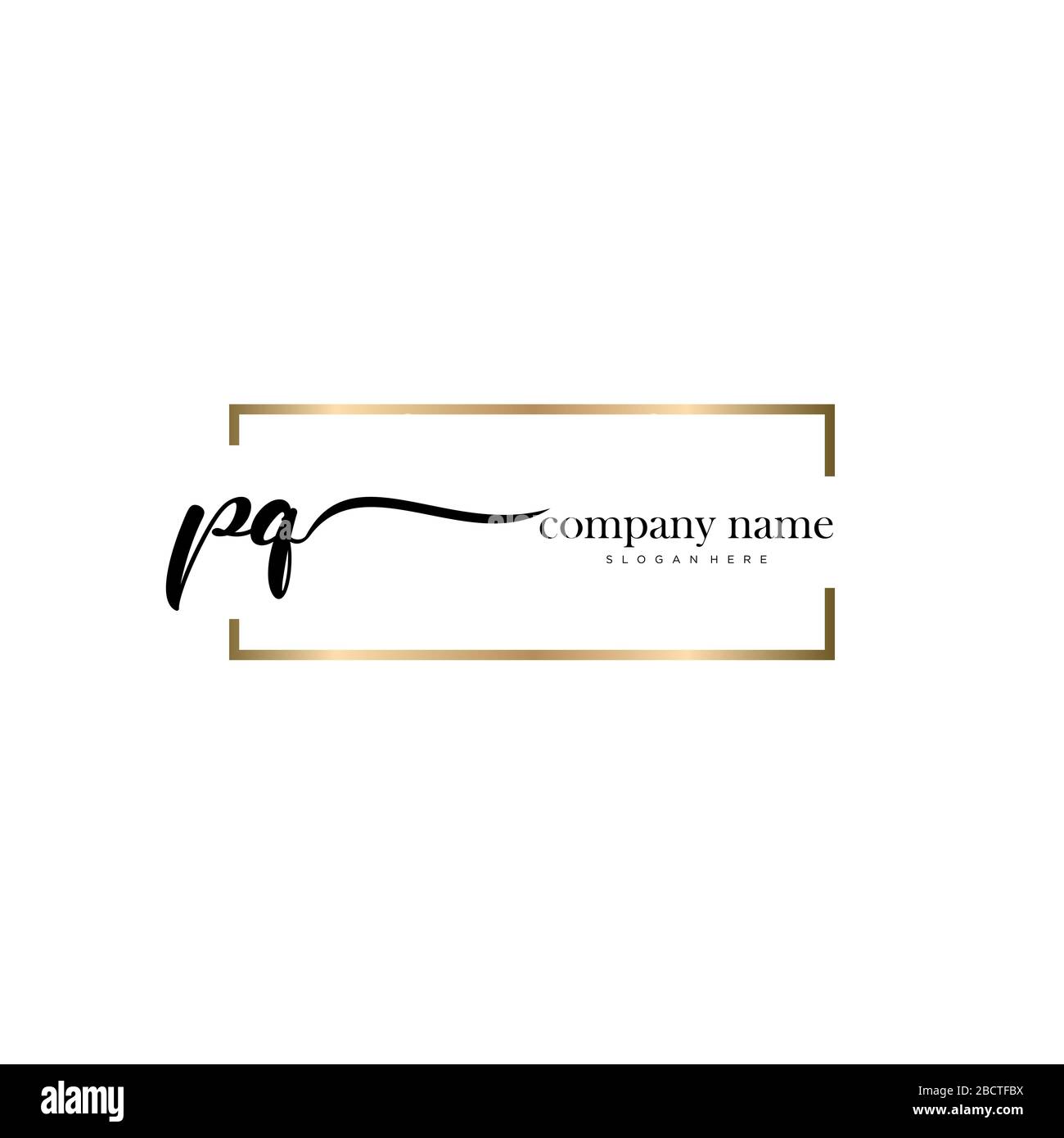 PQ lettera iniziale Logo di scrittura a mano disegnato vettore modello, logo per la bellezza, cosmetici, matrimoni, moda e business Illustrazione Vettoriale