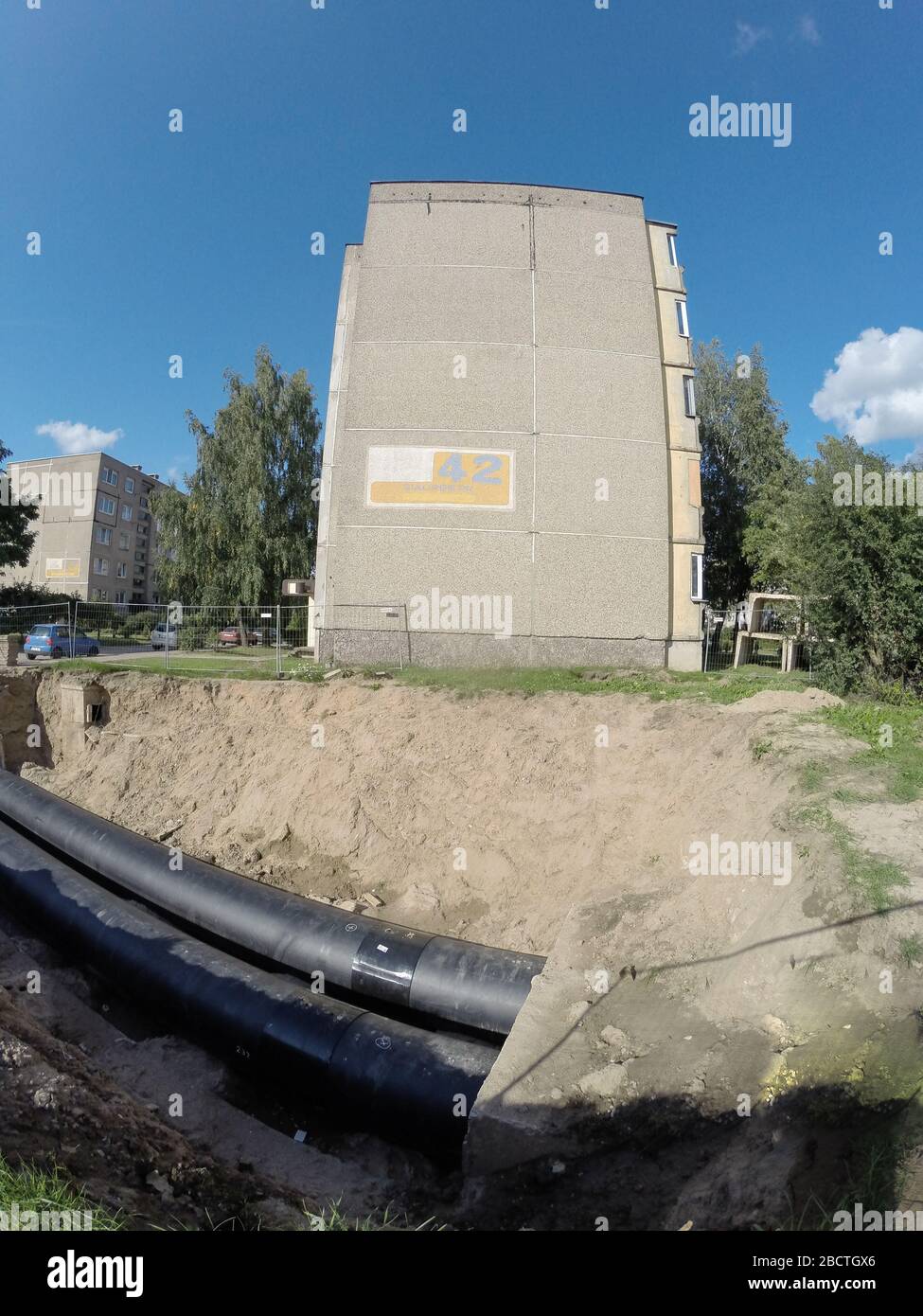 I lavori di ristrutturazione del sistema di riscaldamento centrale a Kaunas, Lituania Foto Stock