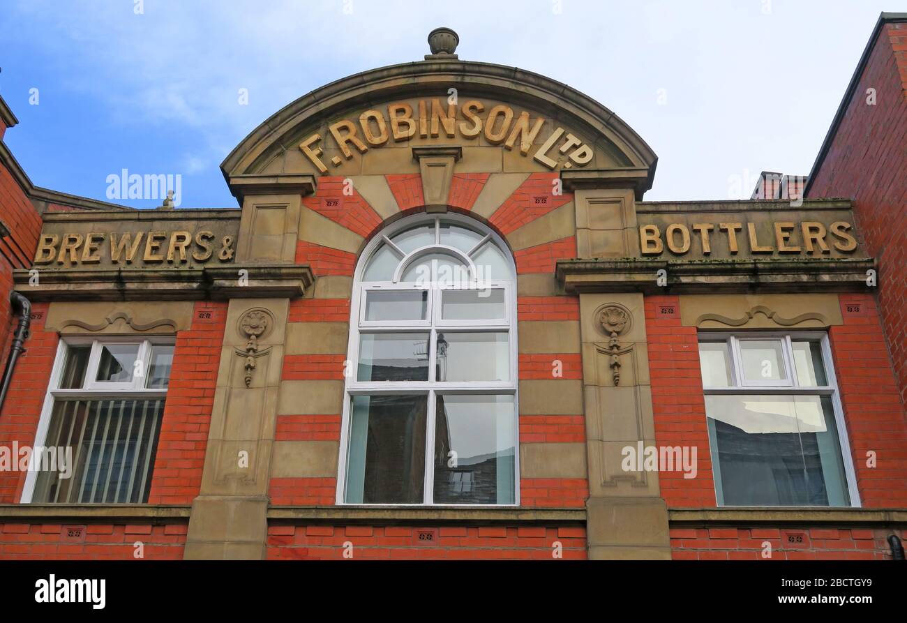 La Frederic Robinson Unicorn Brewery, birrifici, imbottigliatori, uffici, Lower Hillgate, Stockport, Greater Manchester, Inghilterra, Regno Unito, SK1 1JJ Foto Stock